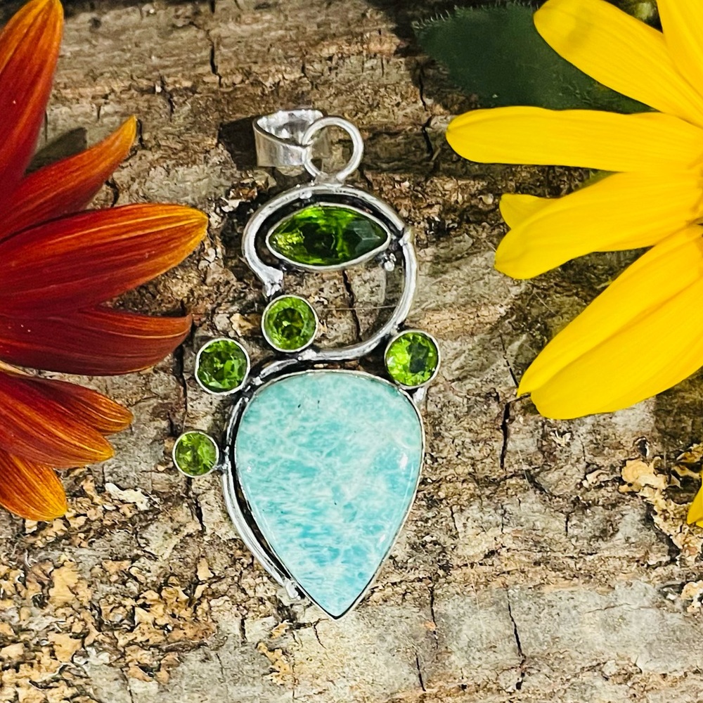 Amazonite Peridot 925 Sterling Silver Pendant